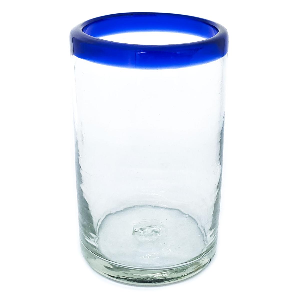 Ofertas / Juego de 6 vasos grandes con borde azul cobalto / stos artesanales vasos le darn un toque clsico a su bebida favorita.